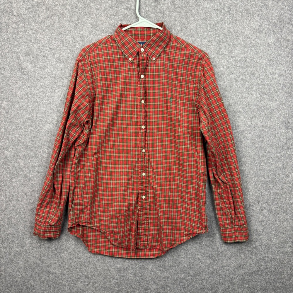 Polo Ralph Lauren Mens Classic Fit Plaid‎ Button Down Shirt Red Green Medium